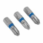 Power Tool Bit Pozi #2 Colour-Coded S2 25mm Pack of 3