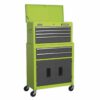 Topchest & Rollcab Combination 6 Drawer Ball-Bearing Slides - Hi-Vis Green/Grey & 128pc Tool Kit - Image 5