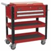 Heavy-Duty Mobile Tool & Parts Trolley 2 Drawers & Lockable Top - Red - Image 8