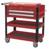 Heavy-Duty Mobile Tool & Parts Trolley 2 Drawers & Lockable Top - Red - Image 9