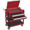 Heavy-Duty Mobile Tool & Parts Trolley 2 Drawers & Lockable Top - Red - Image 3