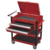 Heavy-Duty Mobile Tool & Parts Trolley 2 Drawers & Lockable Top - Red - Image 4