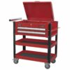 Heavy-Duty Mobile Tool & Parts Trolley 2 Drawers & Lockable Top - Red - Image 5