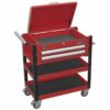 Heavy-Duty Mobile Tool & Parts Trolley 2 Drawers & Lockable Top - Red - Image 6