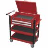Heavy-Duty Mobile Tool & Parts Trolley 2 Drawers & Lockable Top - Red - Image 7