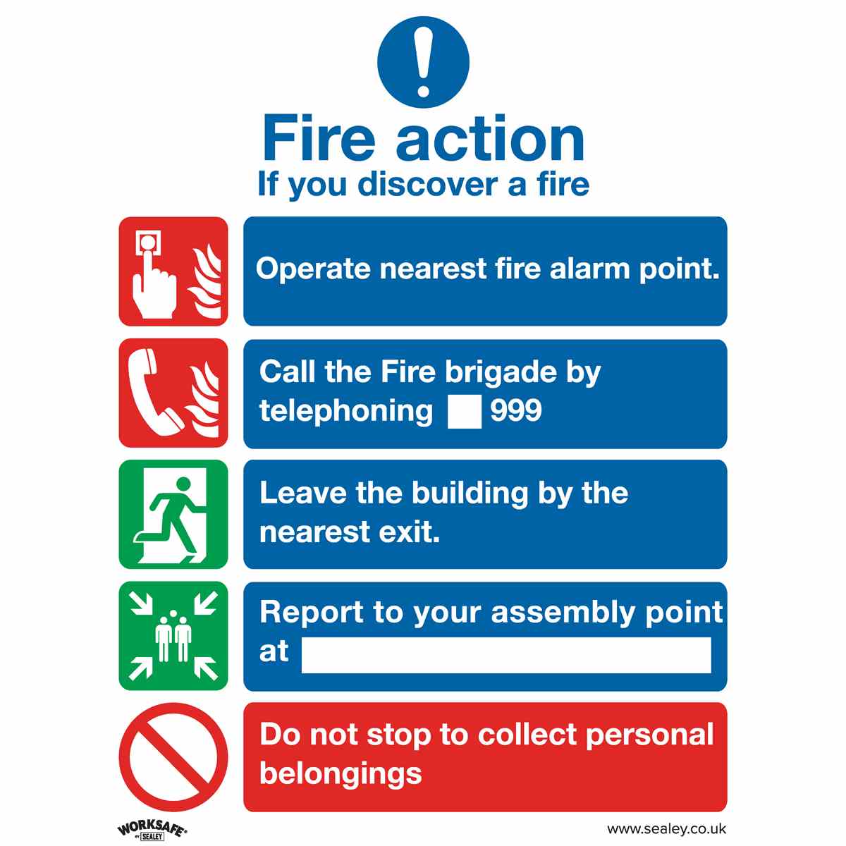 Safe Conditions Safety Sign - Fire Action Without Lift - Self-Adhesive Vinyl - Pack of 10