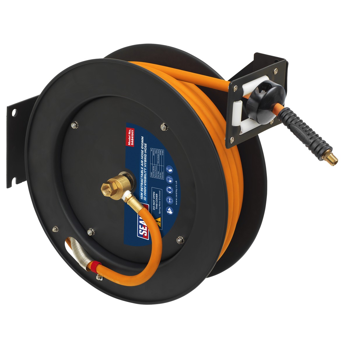 Retractable Air Hose Metal Reel 15m Ø10mm ID High-Visibility